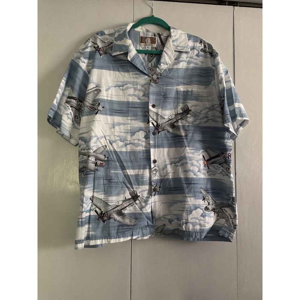 kalaheo Made Hawaii WWII Bomber Airplane Pearl Harbor Print Shirt Size XL 24x25